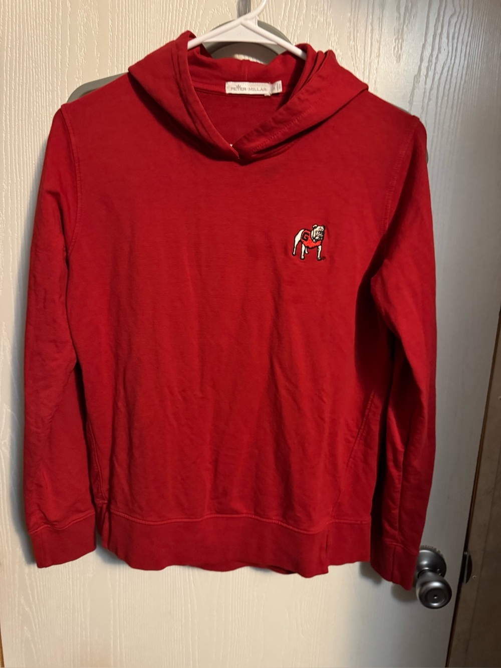 Peter Millar Red Pullover Hoodie with University of Georgia Bulldog embroidered